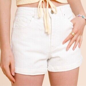 Francesca's tgla White High Waisted Cuff Denim Shorts Size 25